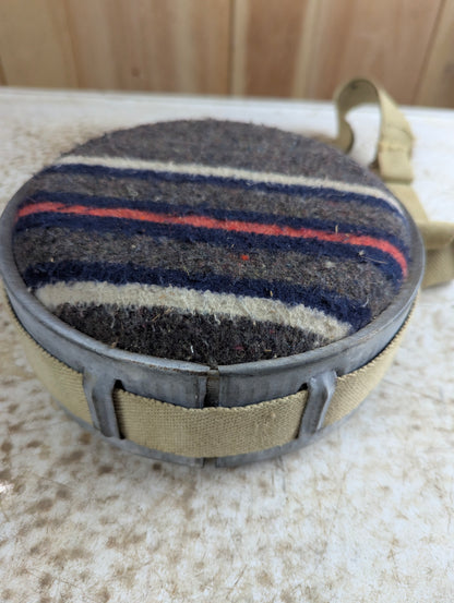 Vintage Wool Padded Galvanised Water Canteen with Carrying Strap - view 2