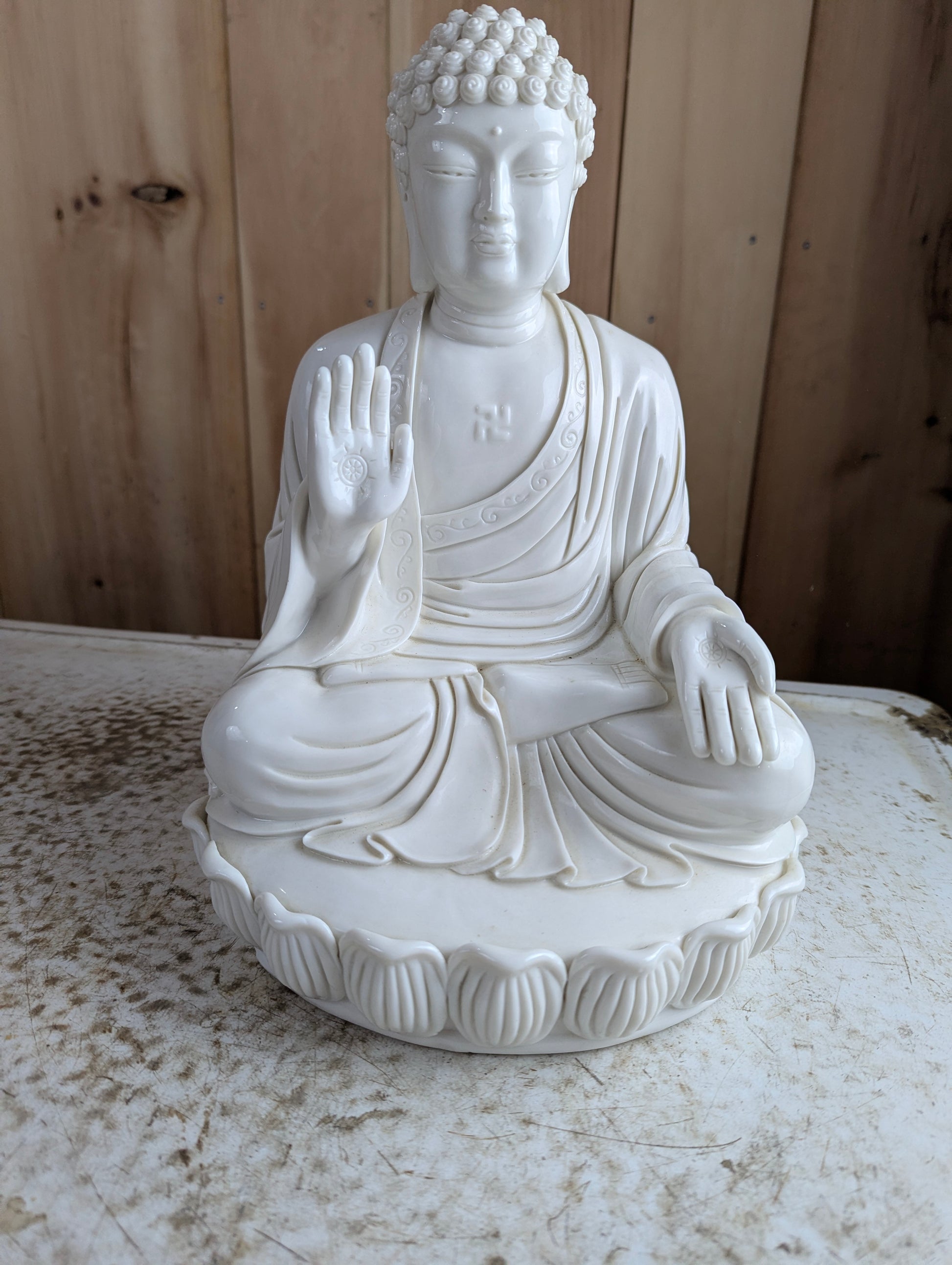 White Porcelain Shakyamuni Abhya Mudra Buddha Statue