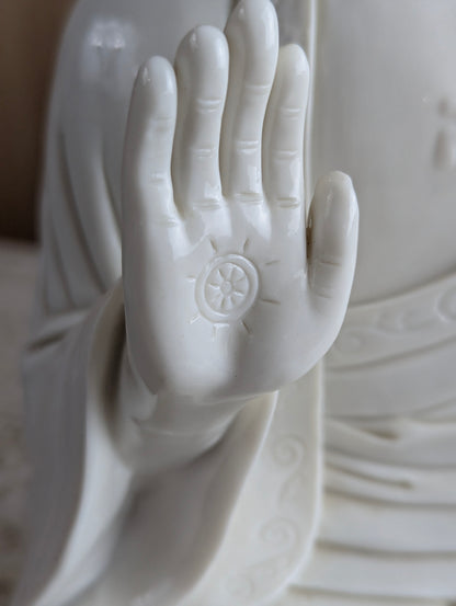 White Porcelain Shakyamuni Abhya Mudra Buddha Statue - view 8