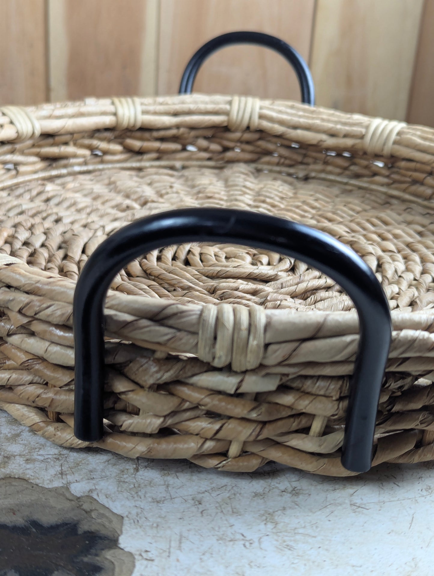 Wicker Woven 15" Serving Tray with Metal Handles - view 3