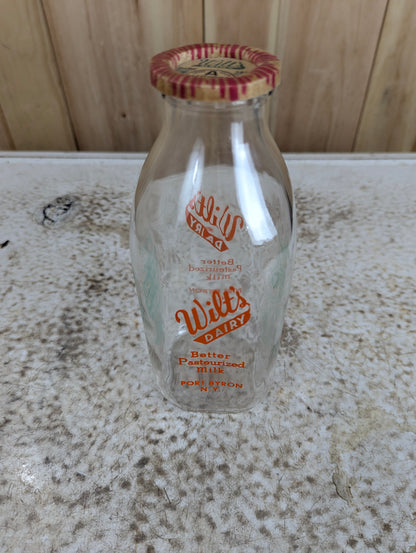 Wilt’s Dairy One Qt. Glass Milk Bottle with Milk Cap
