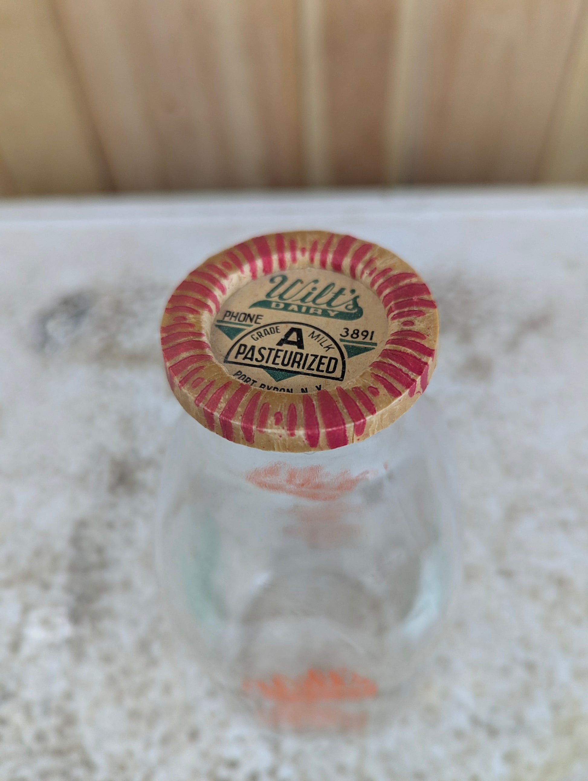 Wilt’s Dairy One Qt. Glass Milk Bottle with Milk Cap - view 2