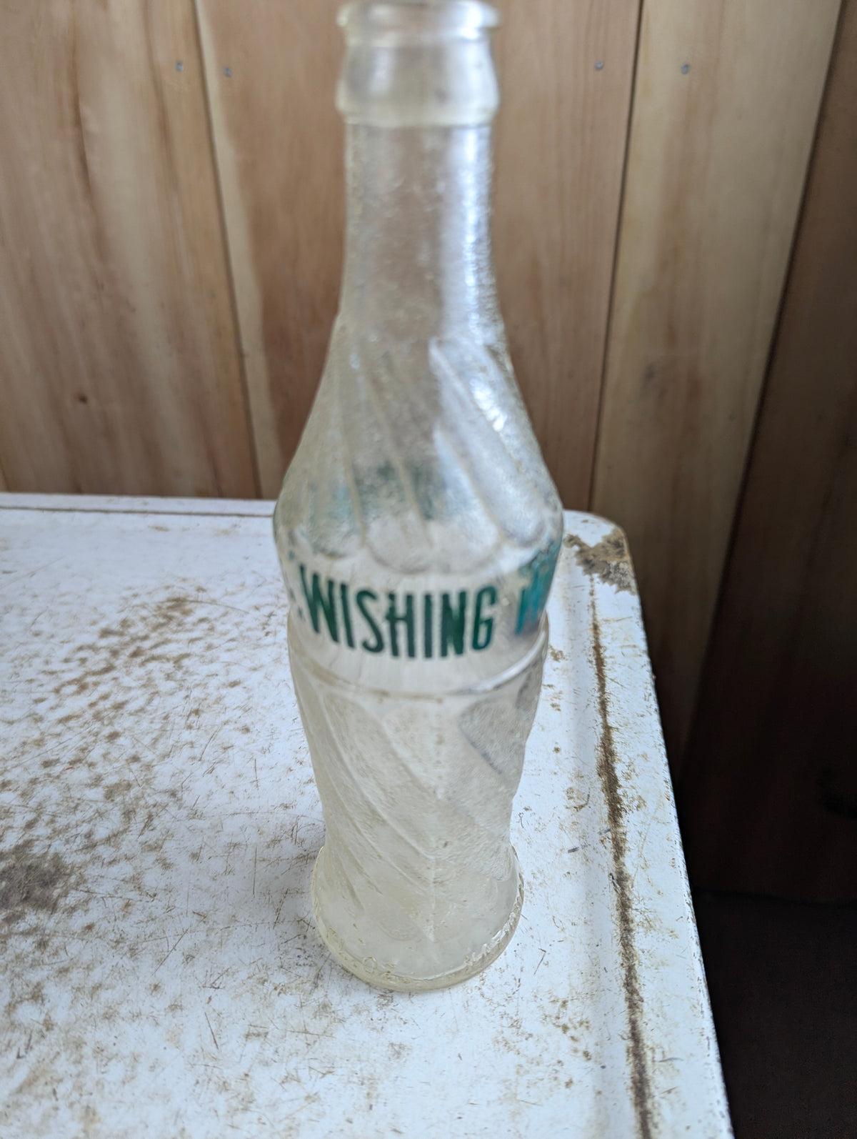 Wishing Well 11oz Swirl with Green Text Soda Bottle