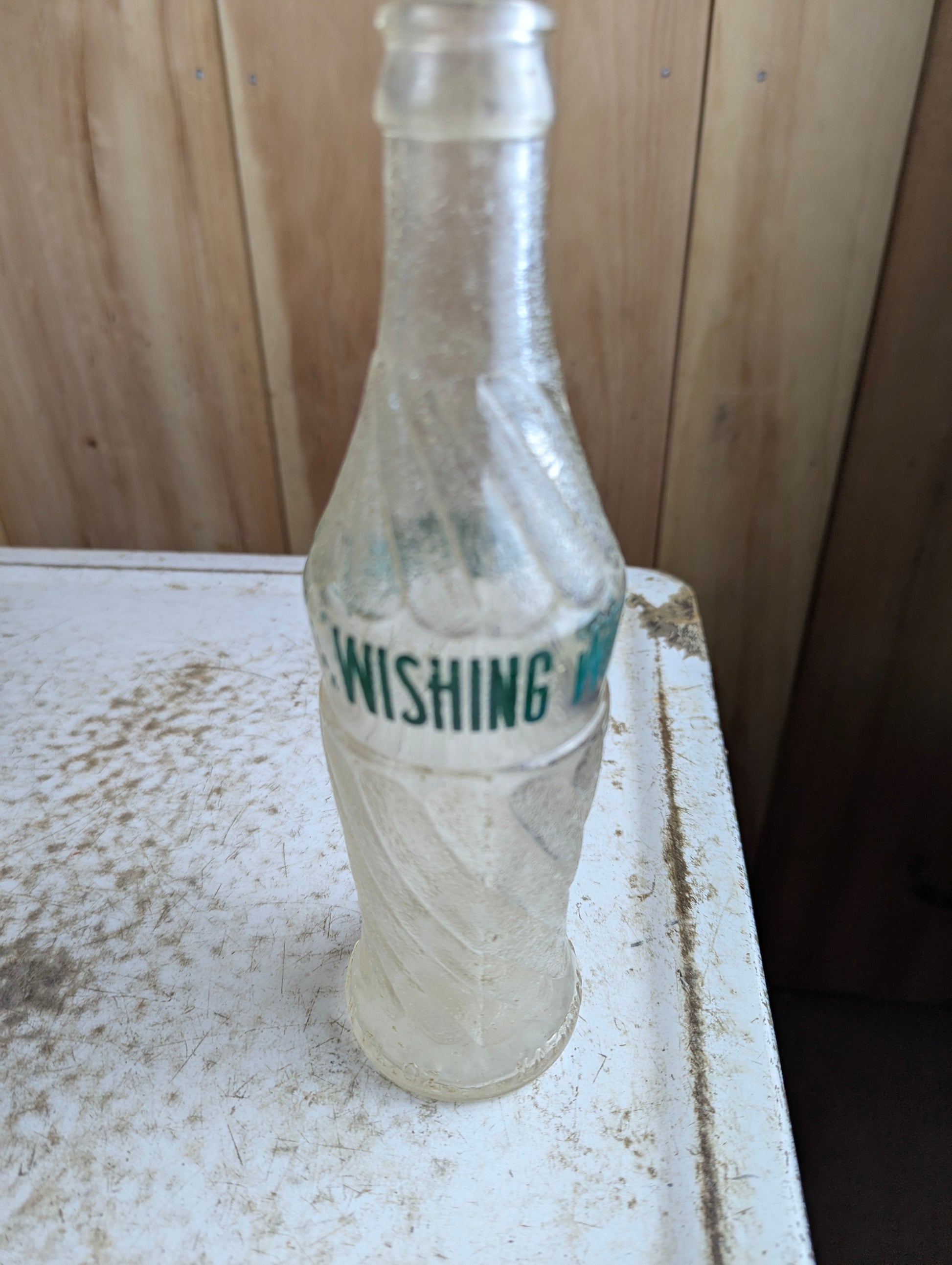 Wishing Well 11oz Swirl with Green Text Soda Bottle