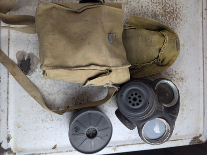 WW2 1943 Named Canadian Military Mk II Light Gas Mask Respirator in Carrier