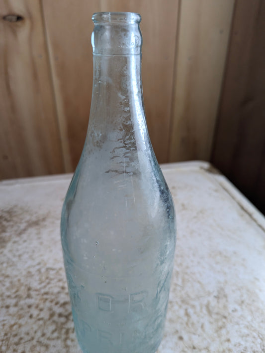 York Springs Antique Embossed Aqua Blue Glass Large Soda Bottle