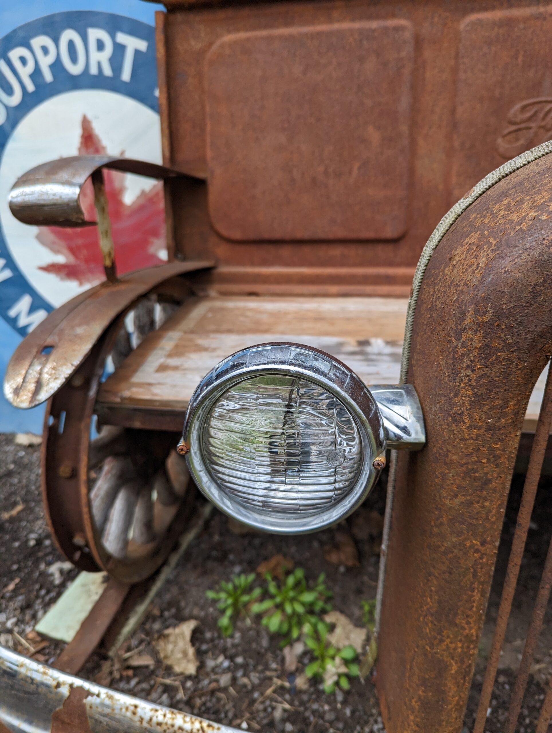 bespoke recycled bench made from vintage and antique car parts